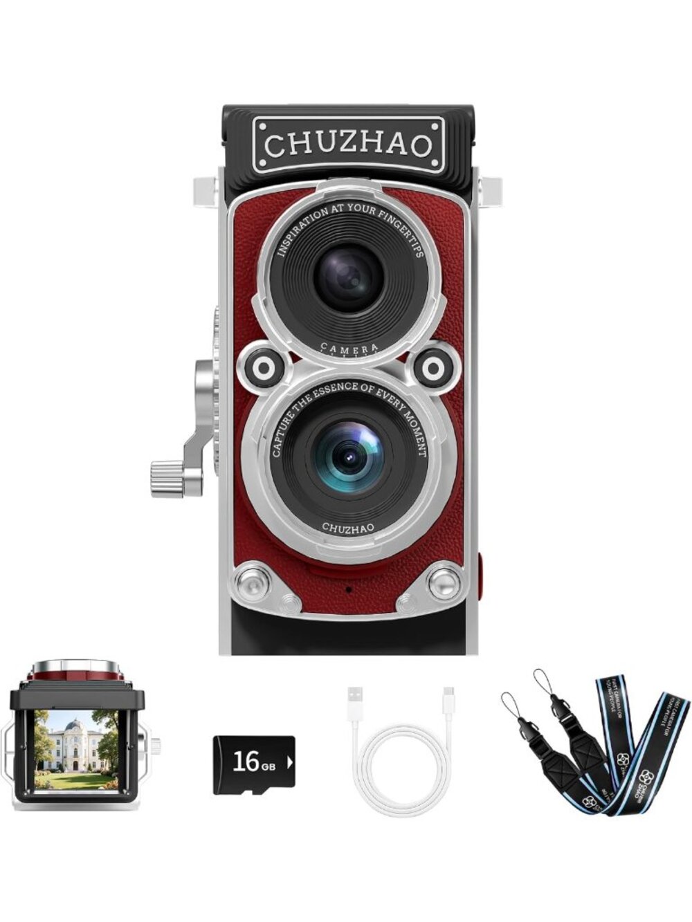 Vintage Mini Digital Camera - Retro TLR Style, Compact 1080P Video, 12MP